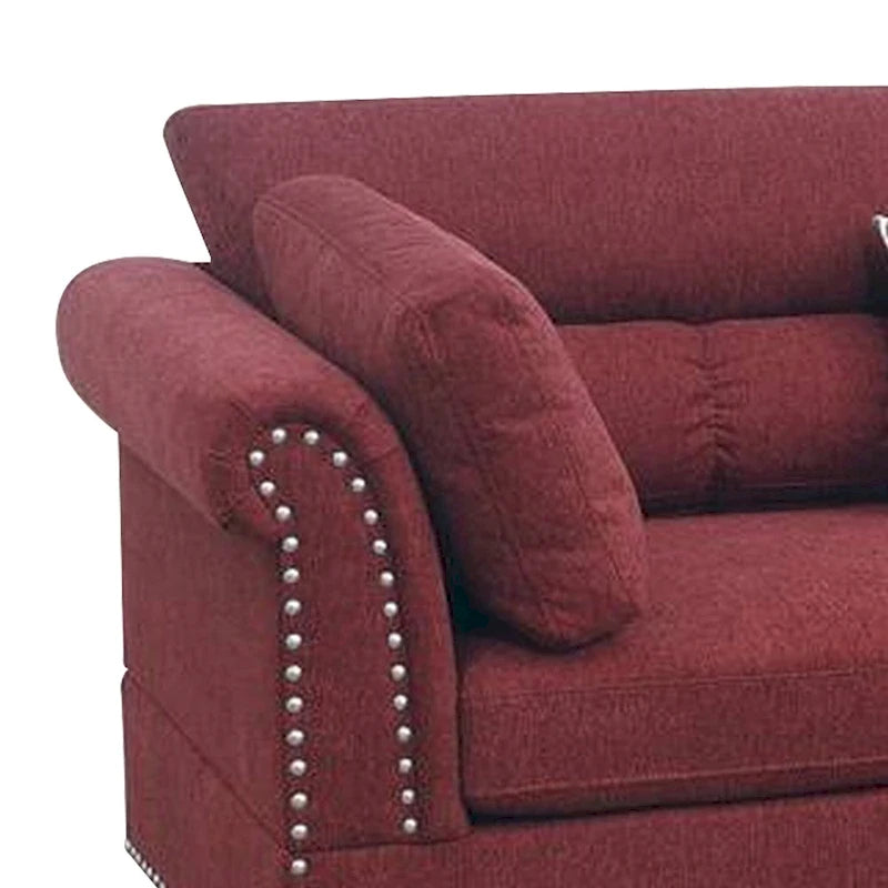 Canapé d'angle 3 places avec méridienne réversible et pouf, rouge