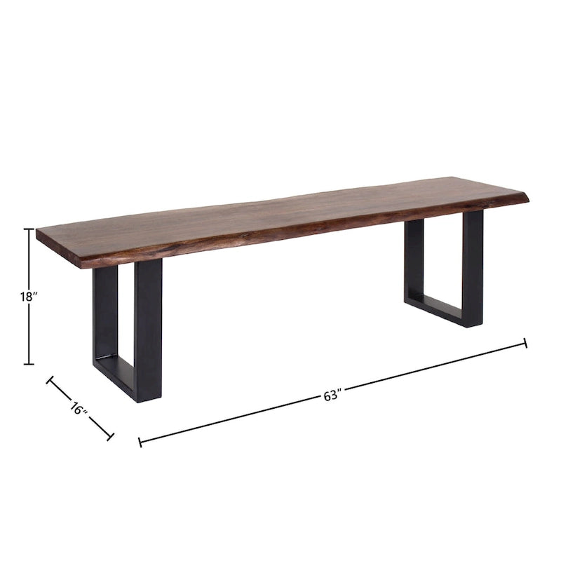 Banc de salle à manger Jessore en bois d'acacia brut de sciage et fer forgé