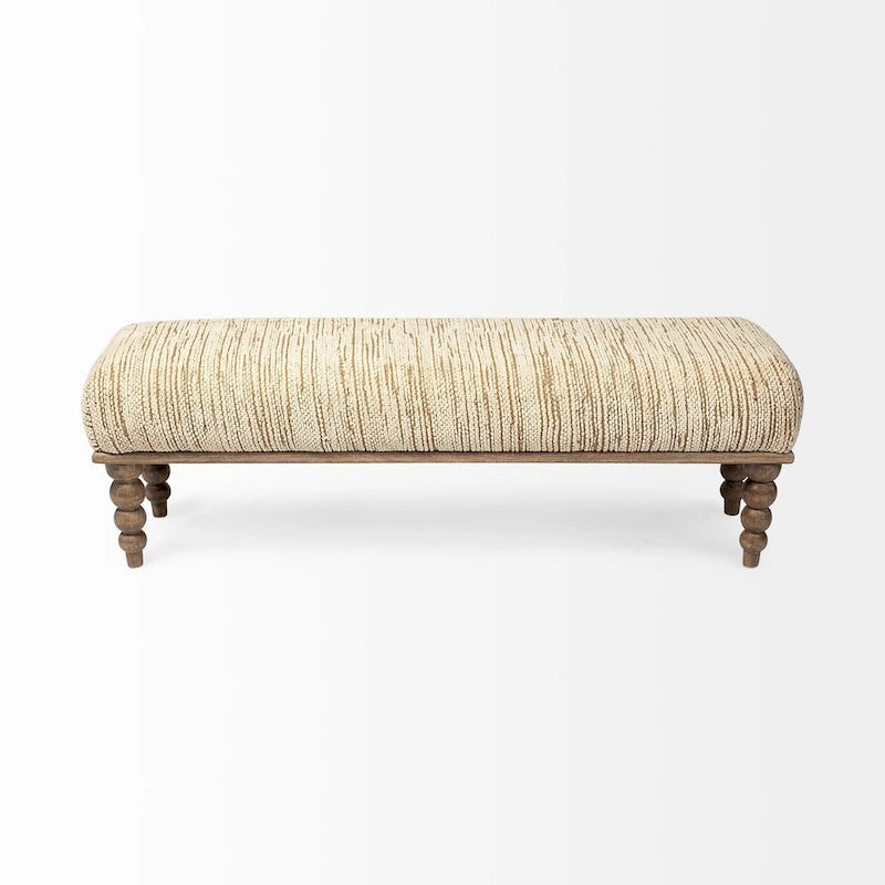 Banc d'appoint Alder II avec assise rembourrée crème et base en bois – 55 larg. x 16 prof. x 18 haut.