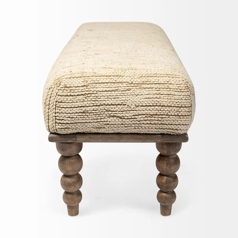 Banc d'appoint Alder II avec assise rembourrée crème et base en bois – 55 larg. x 16 prof. x 18 haut.
