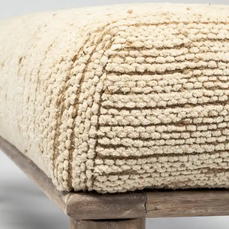 Banc d'appoint Alder II avec assise rembourrée crème et base en bois – 55 larg. x 16 prof. x 18 haut.