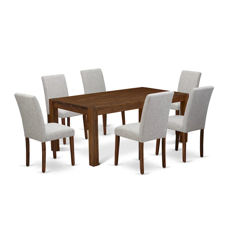 East West Furniture Ensemble de salle à manger – Une table de cuisine en bois et 4 chaises de salle à manger en tissu de lin Doeskin, Naturel (Options de pièces)