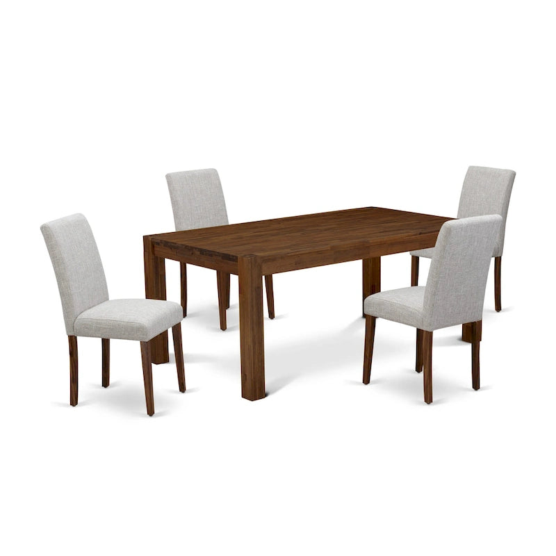 East West Furniture Ensemble de salle à manger – Une table de cuisine en bois et 4 chaises de salle à manger en tissu de lin Doeskin, Naturel (Options de pièces)