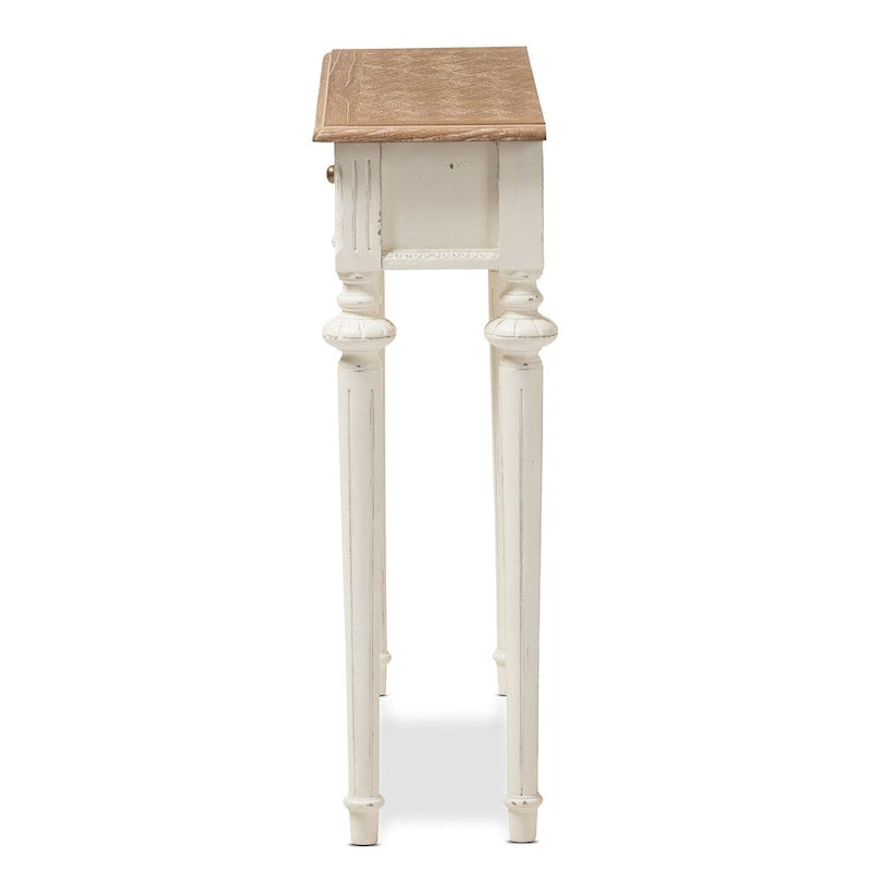Console en bois de style provincial français Keene The Gray Barn avec finition délavée chêne et blanc vieilli