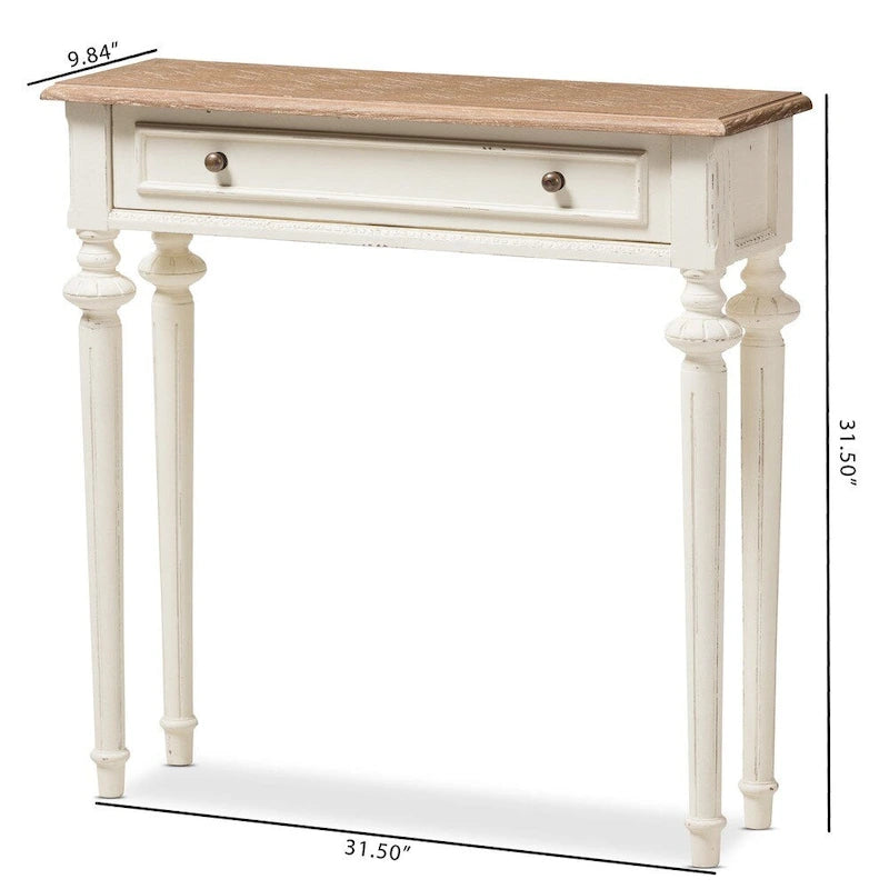 Console en bois de style provincial français Keene The Gray Barn avec finition délavée chêne et blanc vieilli
