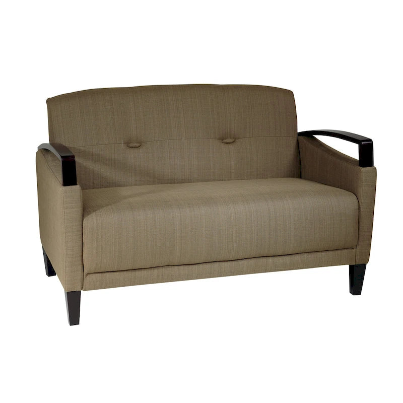 Canapé à deux places OSP Home Furnishings Main St. avec tissu Interlace EasyClean et accoudoirs et pieds en bois finition Espresso