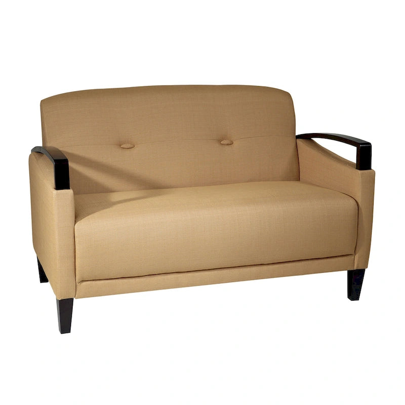 Canapé à deux places OSP Home Furnishings Main St. avec tissu Interlace EasyClean et accoudoirs et pieds en bois finition Espresso