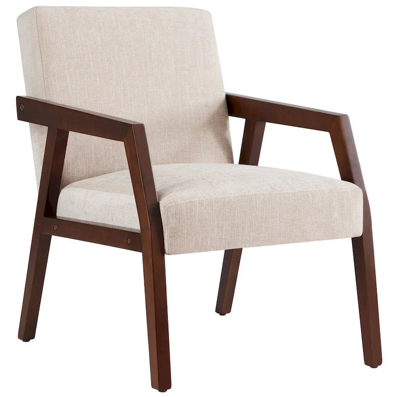 Fauteuil d'appoint HUIMO en bois massif marron/blanc/bleu, rembourré, de style moderne du milieu du siècle pour salon, chambre à coucher