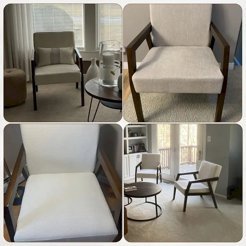 Fauteuil d'appoint HUIMO en bois massif marron/blanc/bleu, rembourré, de style moderne du milieu du siècle pour salon, chambre à coucher