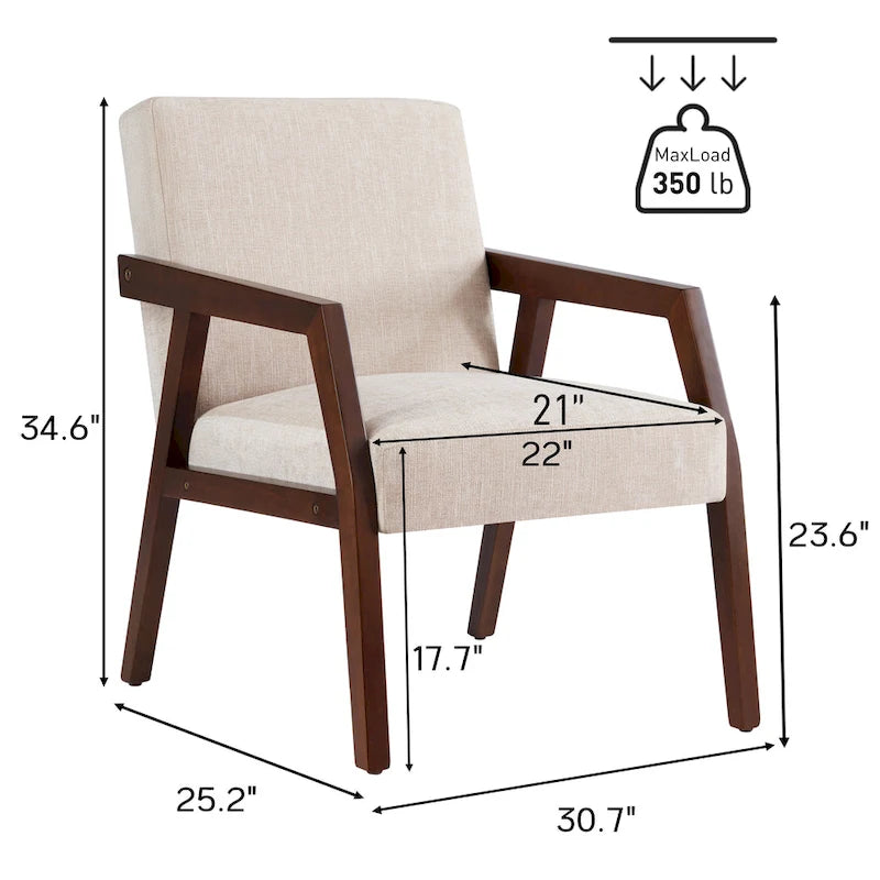 Fauteuil d'appoint HUIMO en bois massif marron/blanc/bleu, rembourré, de style moderne du milieu du siècle pour salon, chambre à coucher