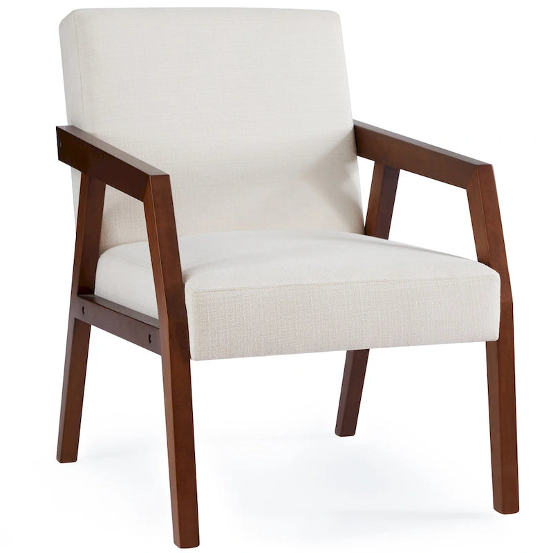 Fauteuil d'appoint HUIMO en bois massif marron/blanc/bleu, rembourré, de style moderne du milieu du siècle pour salon, chambre à coucher