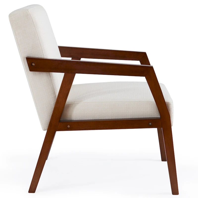 Fauteuil d'appoint HUIMO en bois massif marron/blanc/bleu, rembourré, de style moderne du milieu du siècle pour salon, chambre à coucher