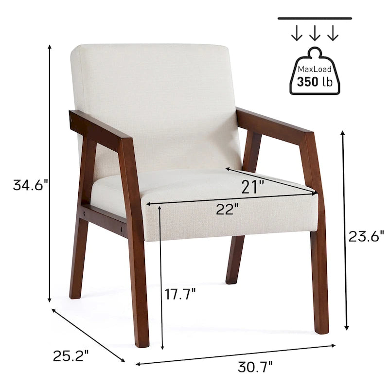 Fauteuil d'appoint HUIMO en bois massif marron/blanc/bleu, rembourré, de style moderne du milieu du siècle pour salon, chambre à coucher