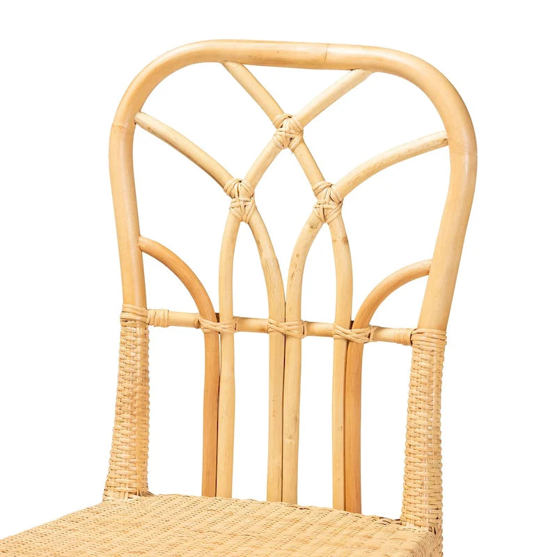 Chaise de salle à manger Monaco en acajou avec finition chêne marron et rotin naturel de style bohème moderne