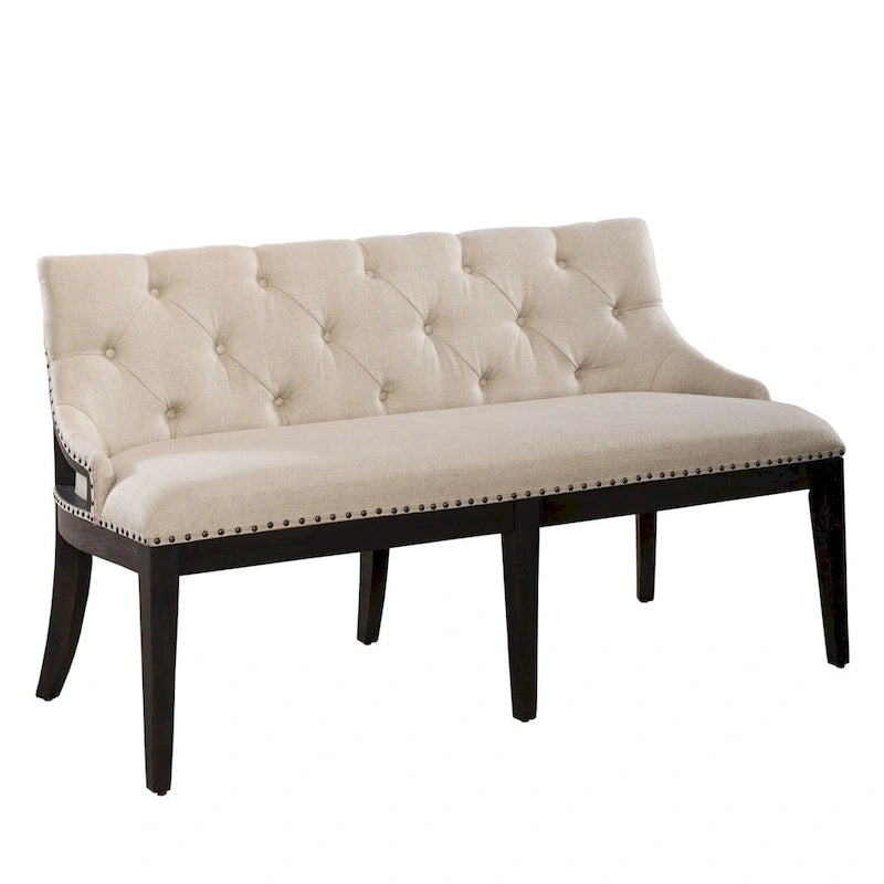 Banc de salle à manger Americana Farmhouse noir avec dossier en tissu