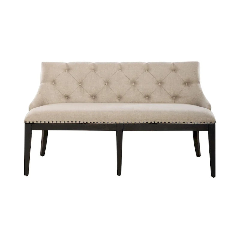 Banc de salle à manger Americana Farmhouse noir avec dossier en tissu