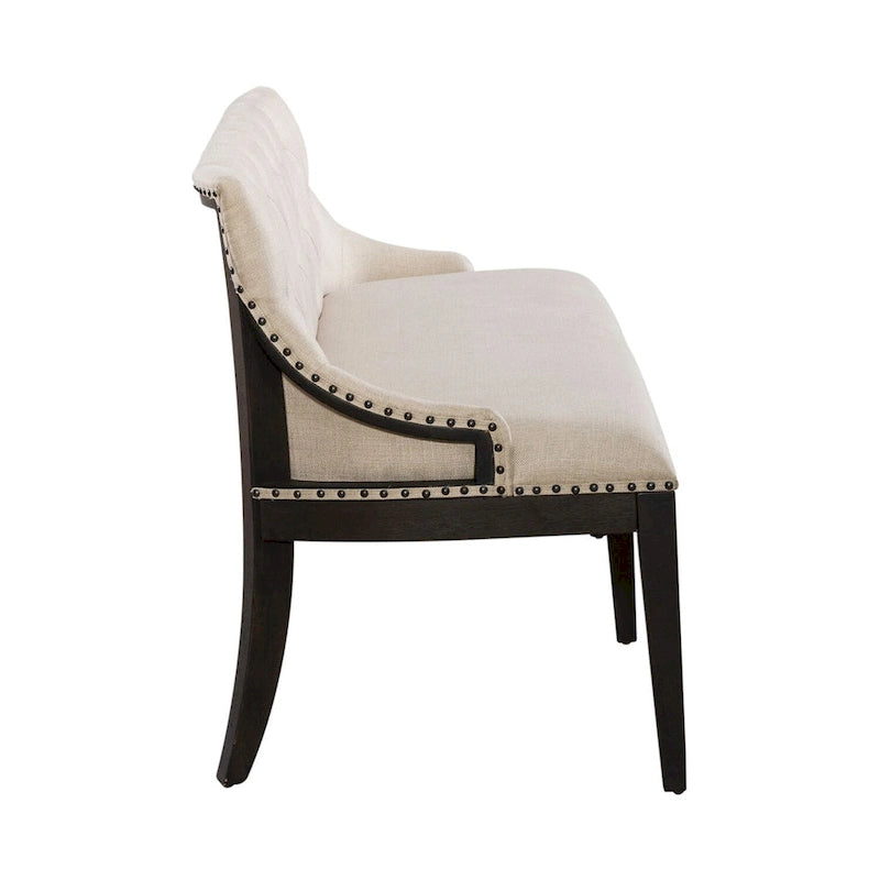 Banc de salle à manger Americana Farmhouse noir avec dossier en tissu