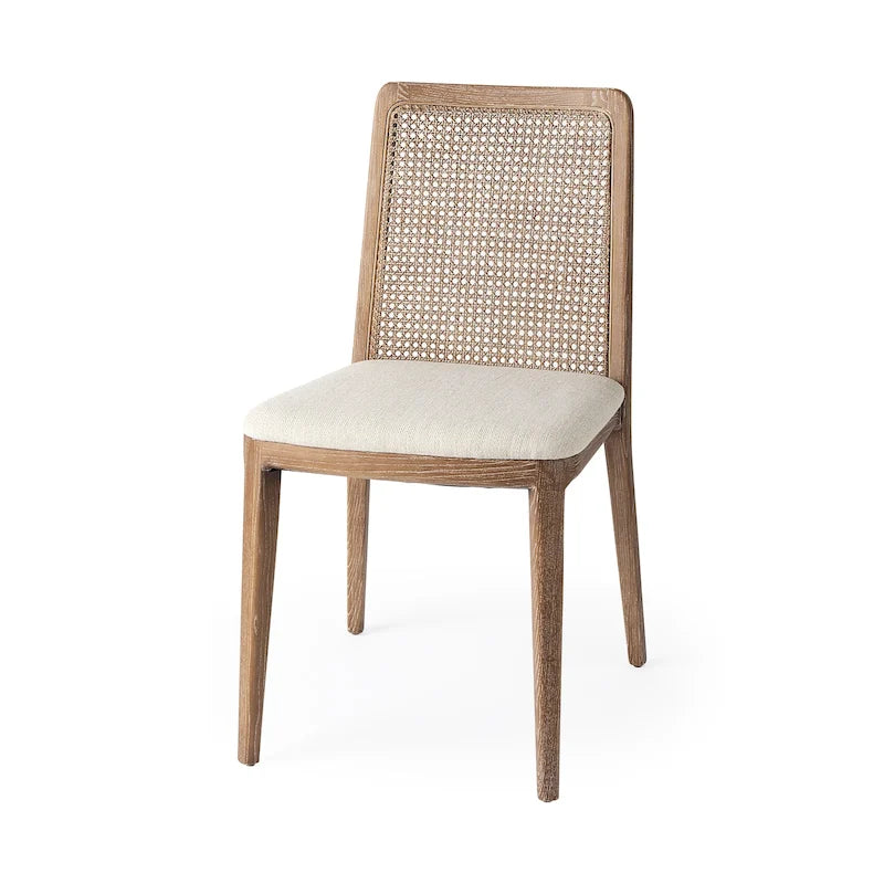 Chaise de salle à manger sans accoudoirs Clara en bois marron clair et assise crème