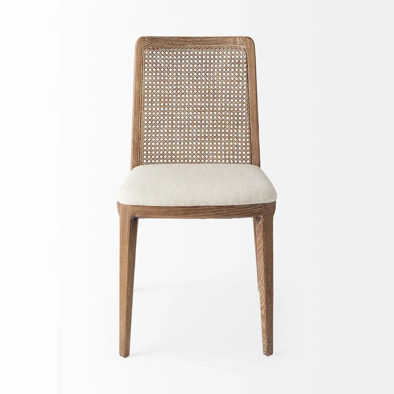 Chaise de salle à manger sans accoudoirs Clara en bois marron clair et assise crème