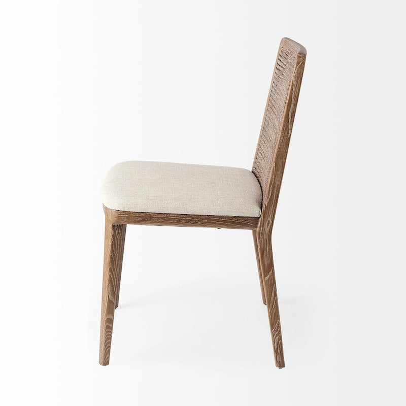 Chaise de salle à manger sans accoudoirs Clara en bois marron clair et assise crème