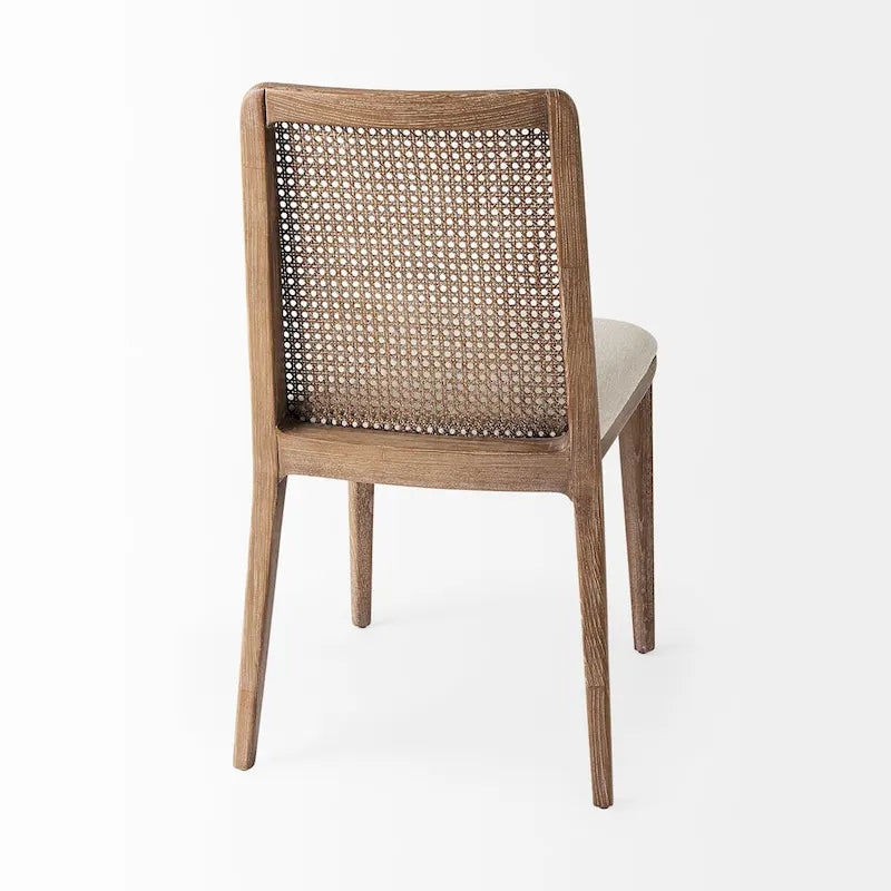 Chaise de salle à manger sans accoudoirs Clara en bois marron clair et assise crème