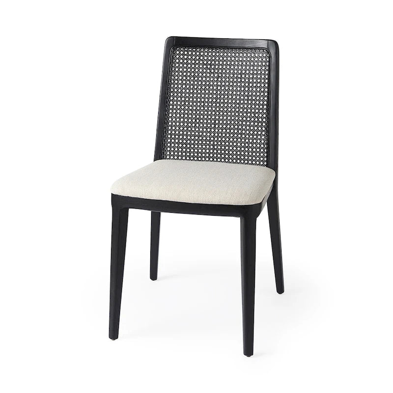 Chaise de salle à manger sans accoudoirs Clara en bois marron clair et assise crème