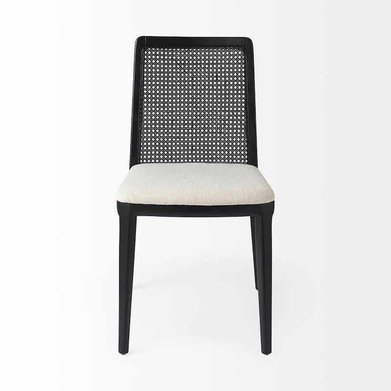 Chaise de salle à manger sans accoudoirs Clara en bois marron clair et assise crème