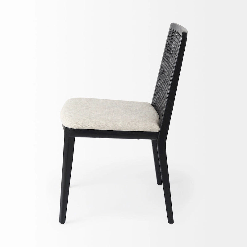 Chaise de salle à manger sans accoudoirs Clara en bois marron clair et assise crème