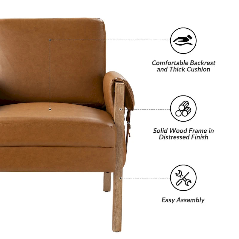 Lot de 2 fauteuils d'appoint Olivia Farmhouse en similicuir avec pieds en bois massif par HULALA HOME