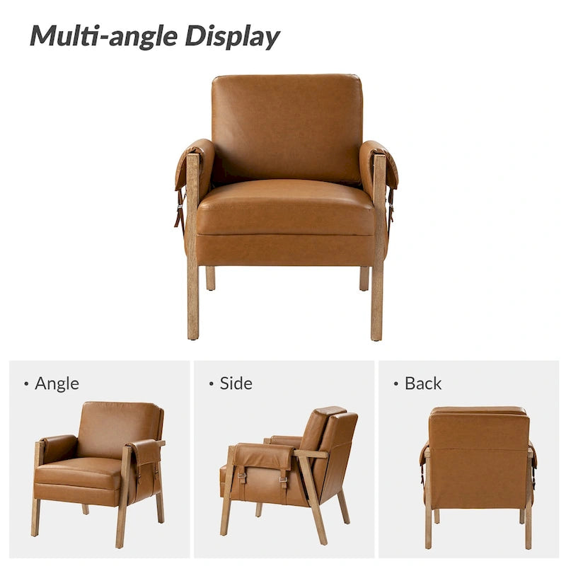 Lot de 2 fauteuils d'appoint Olivia Farmhouse en similicuir avec pieds en bois massif par HULALA HOME