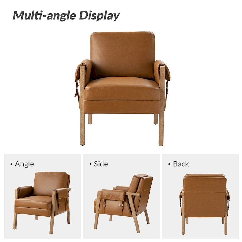 Lot de 2 fauteuils d'appoint Olivia Farmhouse en similicuir avec pieds en bois massif par HULALA HOME