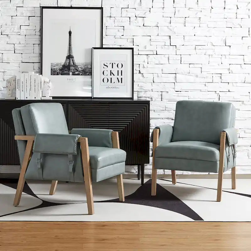 Lot de 2 fauteuils d'appoint Olivia Farmhouse en similicuir avec pieds en bois massif par HULALA HOME