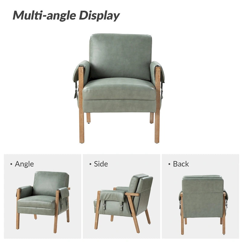 Lot de 2 fauteuils d'appoint Olivia Farmhouse en similicuir avec pieds en bois massif par HULALA HOME