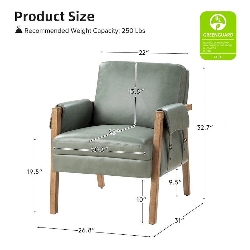 Lot de 2 fauteuils d'appoint Olivia Farmhouse en similicuir avec pieds en bois massif par HULALA HOME