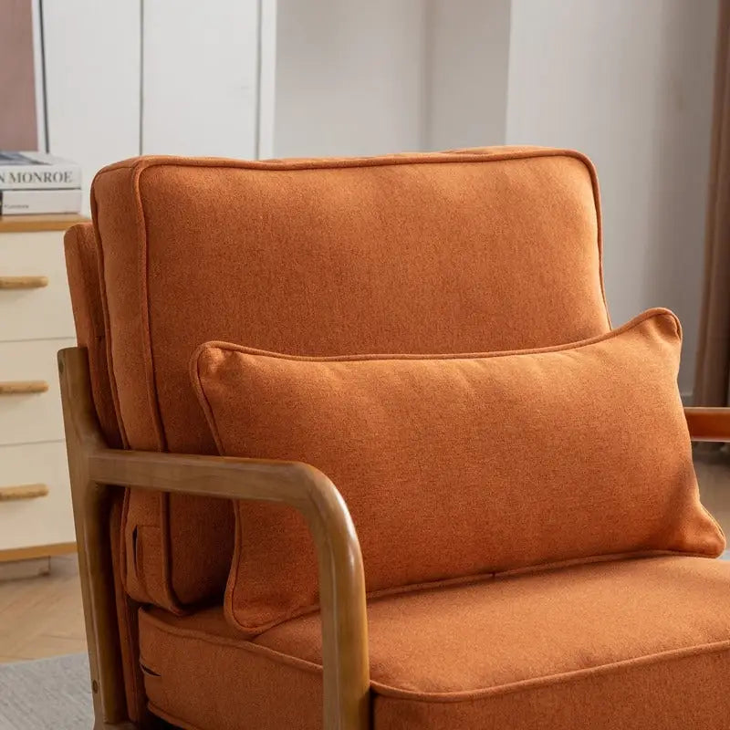 Fauteuil d'appoint SEYNAR Mid-Century en bois massif, rembourré de tissu bouclé, avec oreiller