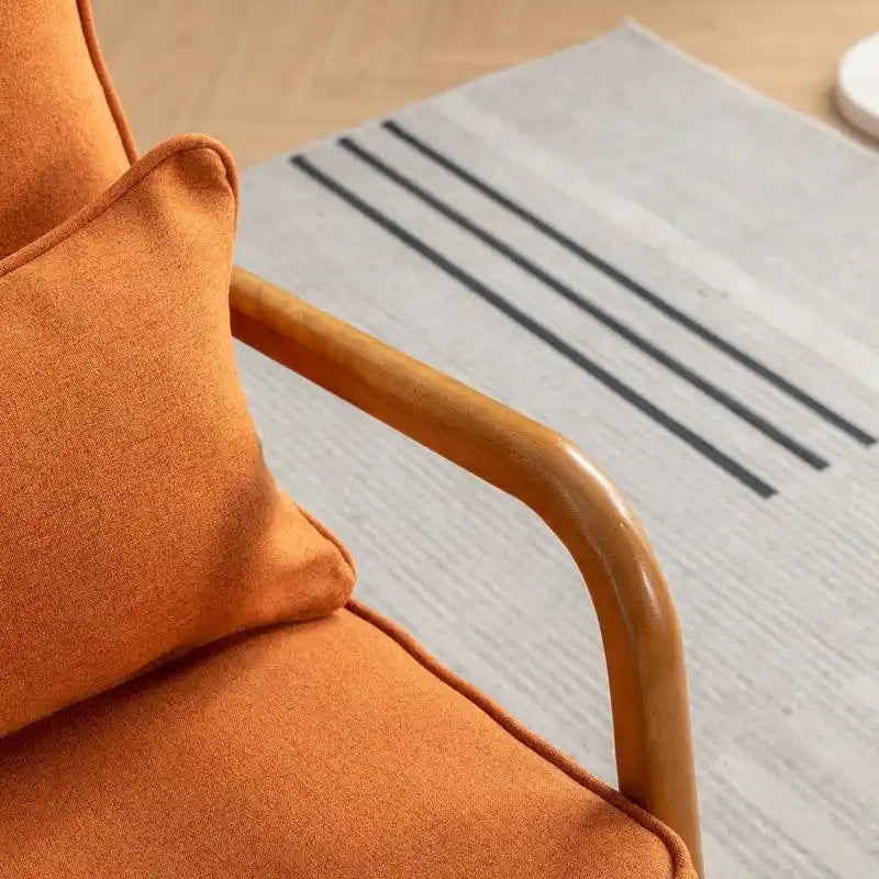 Fauteuil d'appoint SEYNAR Mid-Century en bois massif, rembourré de tissu bouclé, avec oreiller