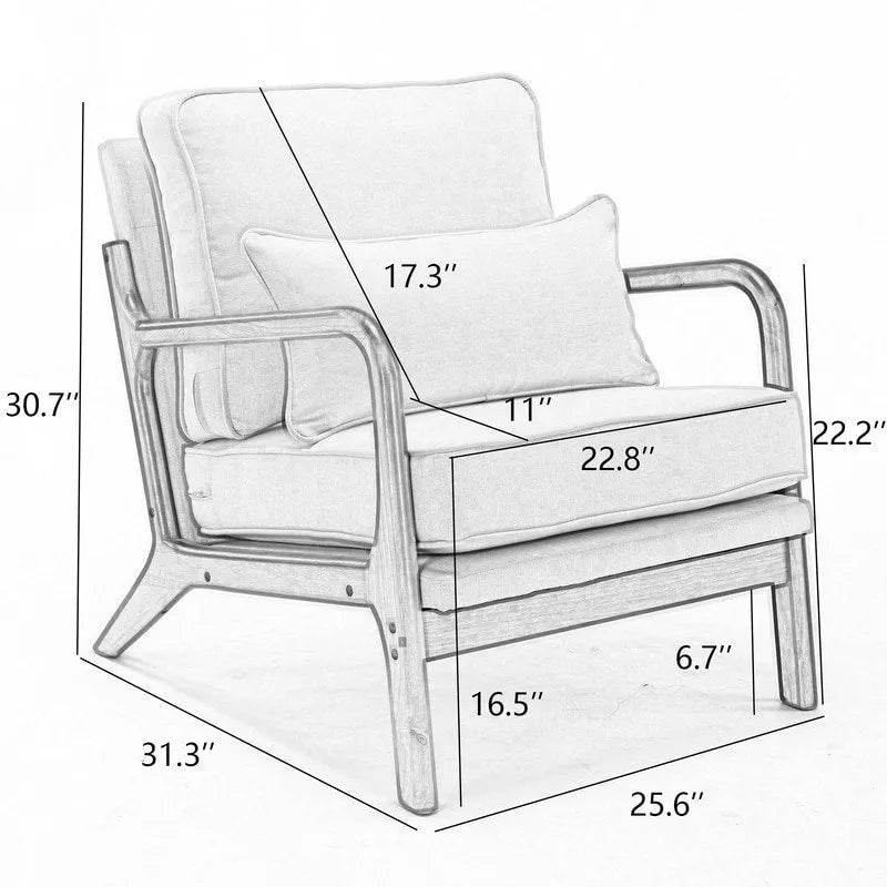Fauteuil d'appoint SEYNAR Mid-Century en bois massif, rembourré de tissu bouclé, avec oreiller