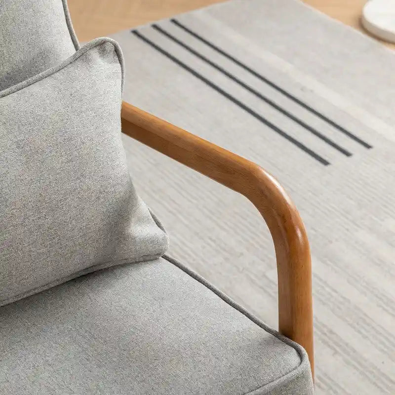 Fauteuil d'appoint SEYNAR Mid-Century en bois massif, rembourré de tissu bouclé, avec oreiller