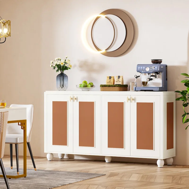 Bahut de 150 cm à 4 portes avec étagères réglables pour salon et salle à manger