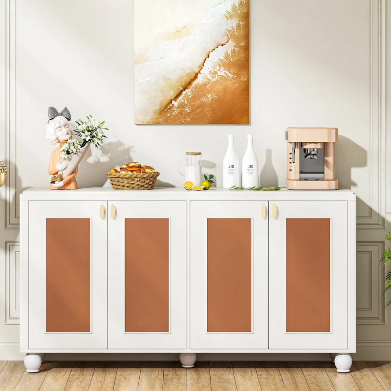 Bahut de 150 cm à 4 portes avec étagères réglables pour salon et salle à manger