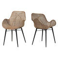 Ensemble de 2 chaises de salle à manger Ballerina en rotin gris délavé et métal noir d'inspiration bohème moderne