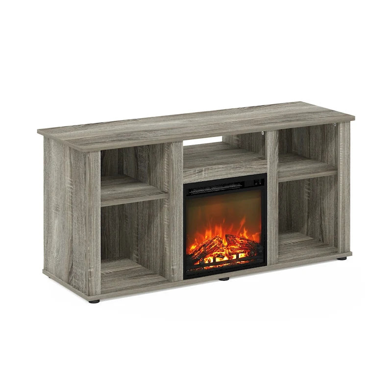Meuble TV et de divertissement Furinno Jensen avec foyer et compartiment de rangement ouvert pour téléviseur jusqu'à 5 pouces