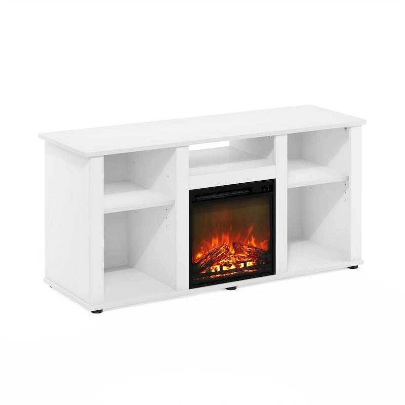Meuble TV et de divertissement Furinno Jensen avec foyer et compartiment de rangement ouvert pour téléviseur jusqu'à 5 pouces