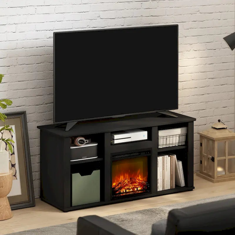 Meuble TV et de divertissement Furinno Jensen avec foyer et compartiment de rangement ouvert pour téléviseur jusqu'à 5 pouces