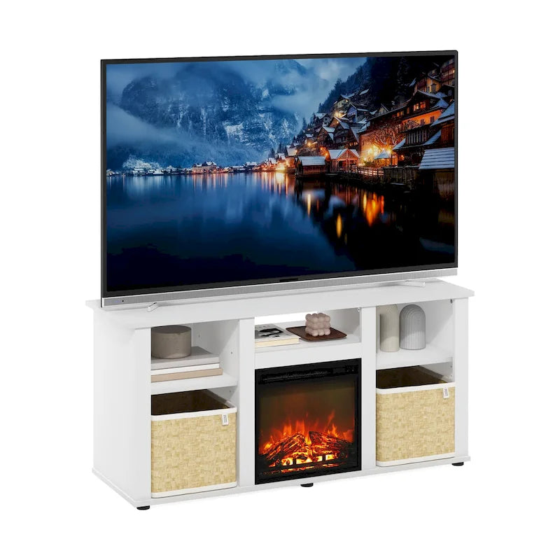 Meuble TV et de divertissement Furinno Jensen avec foyer et compartiment de rangement ouvert pour téléviseur jusqu'à 5 pouces