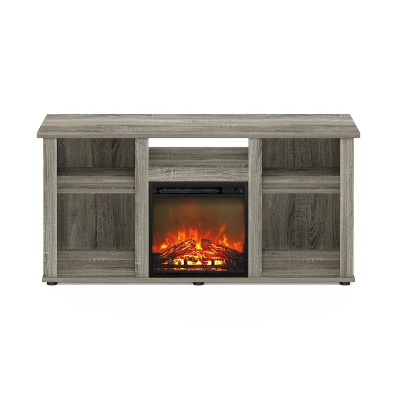 Meuble TV et de divertissement Furinno Jensen avec foyer et compartiment de rangement ouvert pour téléviseur jusqu'à 5 pouces
