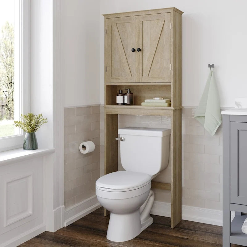 Armoire de salle de bain de style rustique à suspendre au-dessus des toilettes avec étagères et portes à fermeture magnétique