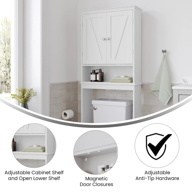 Armoire de salle de bain de style rustique à suspendre au-dessus des toilettes avec étagères et portes à fermeture magnétique