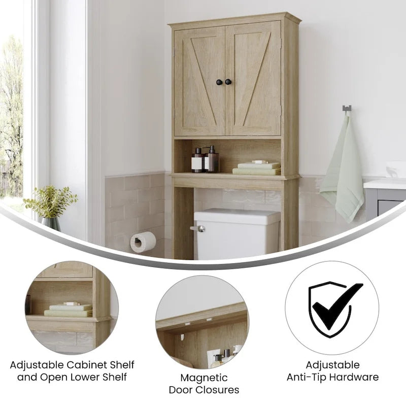Armoire de salle de bain de style rustique à suspendre au-dessus des toilettes avec étagères et portes à fermeture magnétique