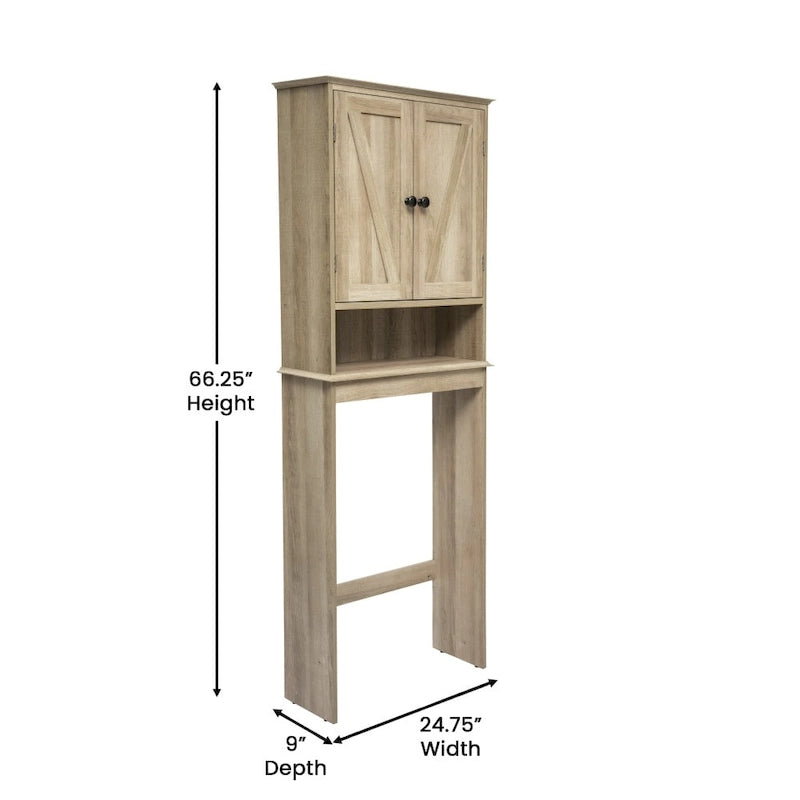 Armoire de salle de bain de style rustique à suspendre au-dessus des toilettes avec étagères et portes à fermeture magnétique